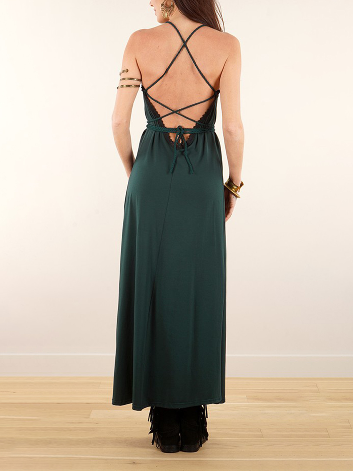 Lace-up Split Long Dress