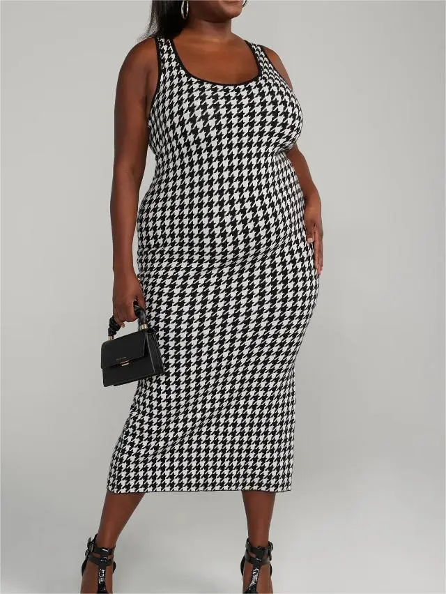 Houndstooth Bodycon Sweater Dress