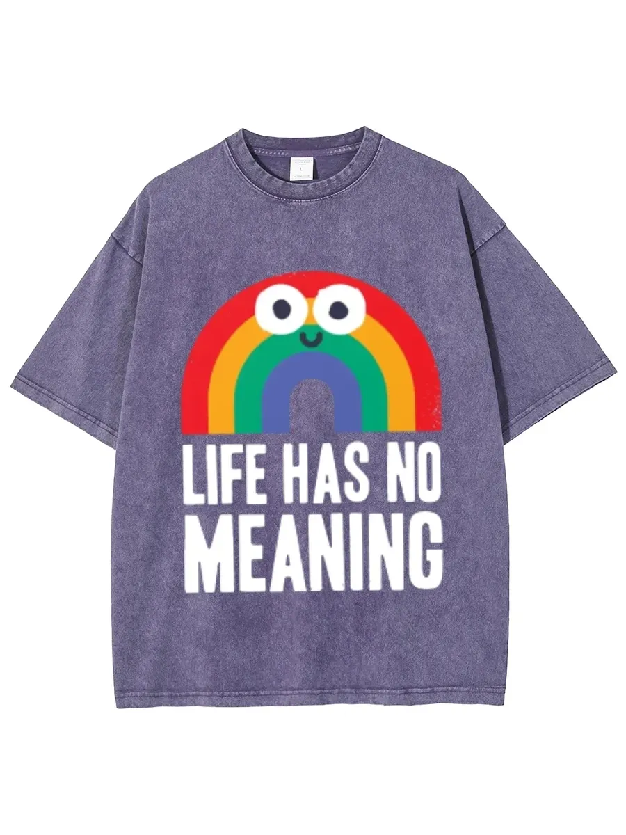 LIFE HAS NO MEANING UNISEX OVERSIZED PRINT VINTAGE WASH DENIM T-SHIRT