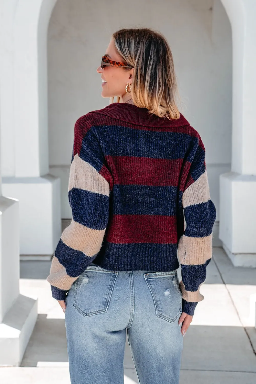 Burgundy Multi Striped Pullover Sweater