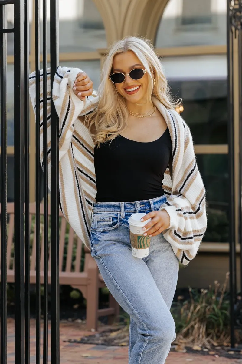 Cream Striped Shrug Cardigan