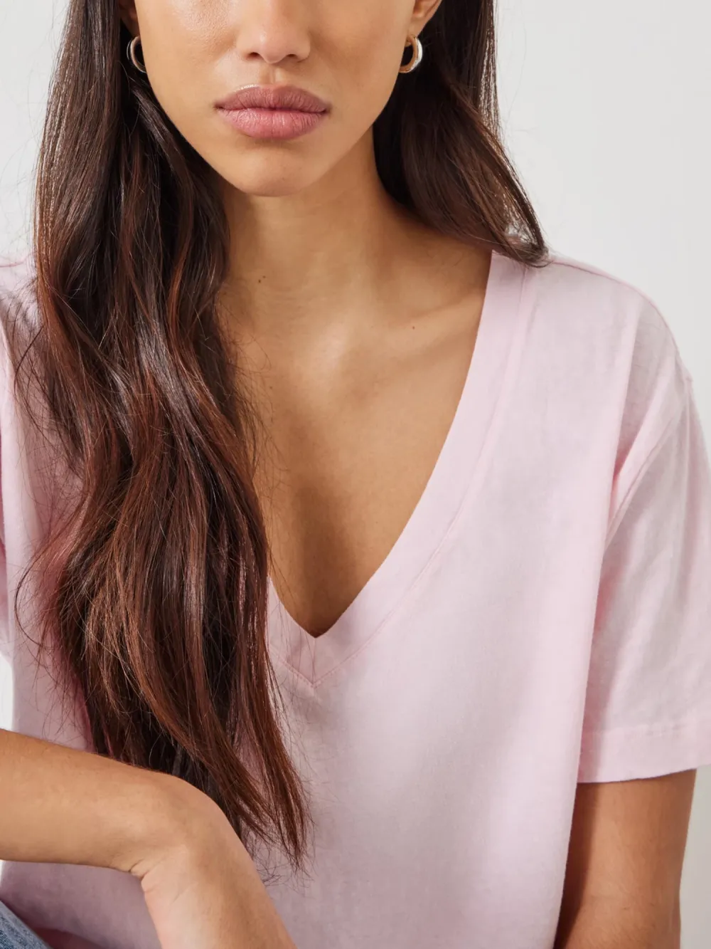 Plain Deep V-Neck Linen Blend T-Shirt