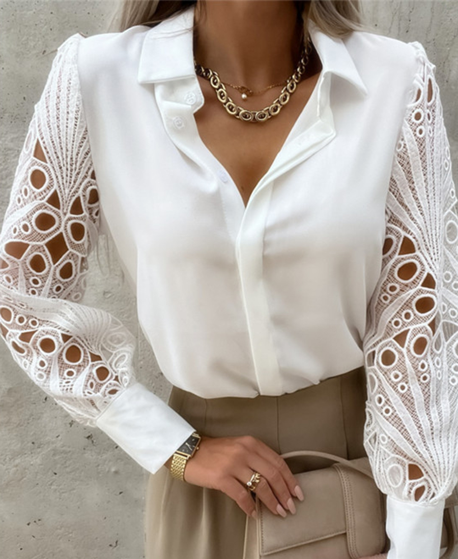 Women's Solid Color Lace Patchwork Shirt