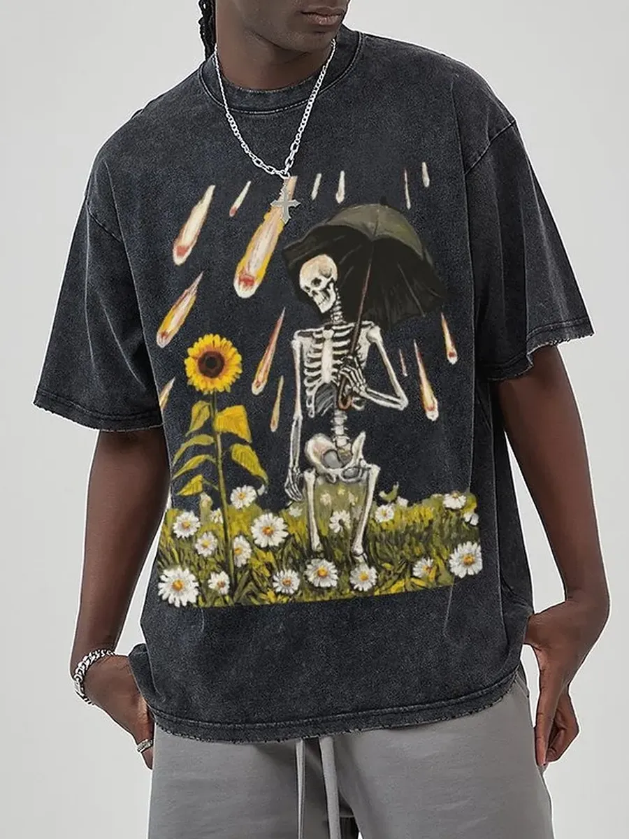 SUNFLOWER SKULL UNISEX VINTAGE WASH DENIM T-SHIRTS