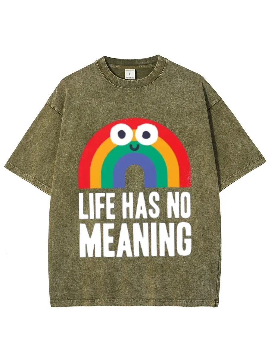 LIFE HAS NO MEANING UNISEX OVERSIZED PRINT VINTAGE WASH DENIM T-SHIRT