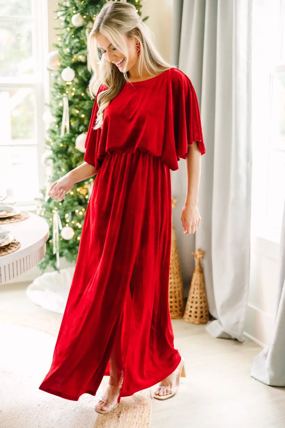 Out On The Dance Floor Red Velvet Maxi Dress