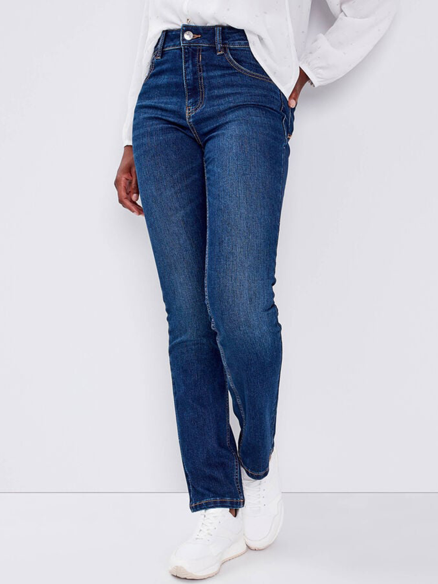 Jeans regular taille haute denim brut femme