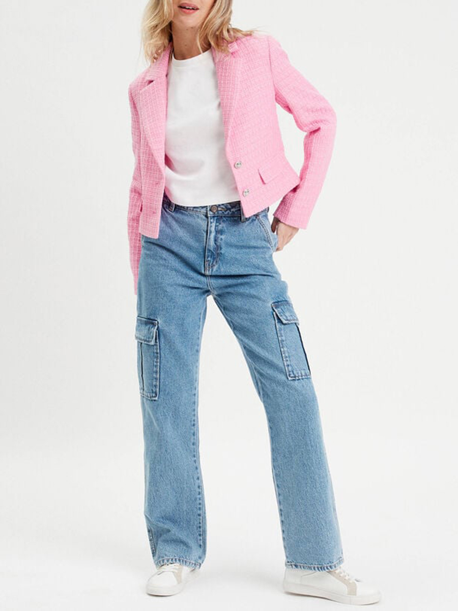 Veste droite boutonnée rose clair femme