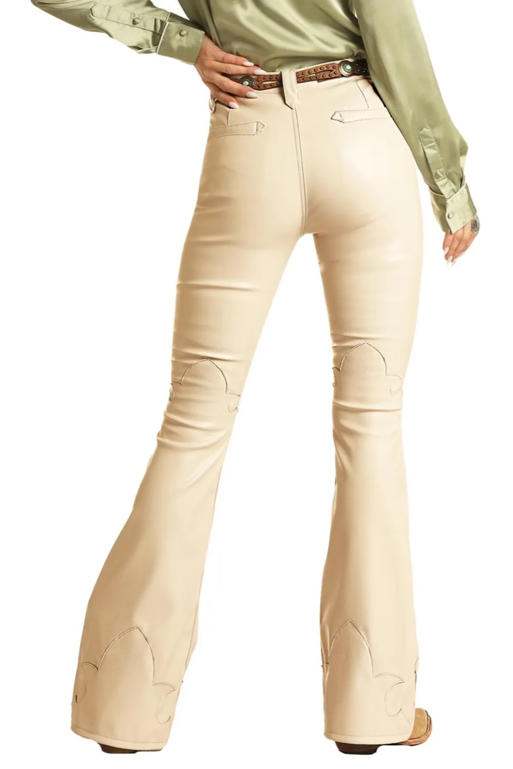 High Rise Extra Stretch Flare  Apricot leather pants