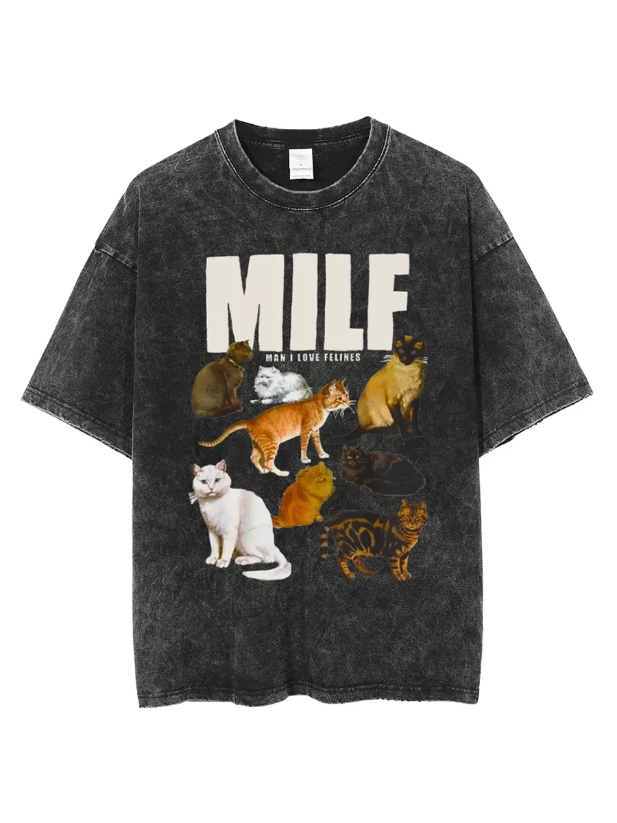 MILF UNISEX OVERSIZED PRINT VINTAGE WASH DENIM T-SHIRT