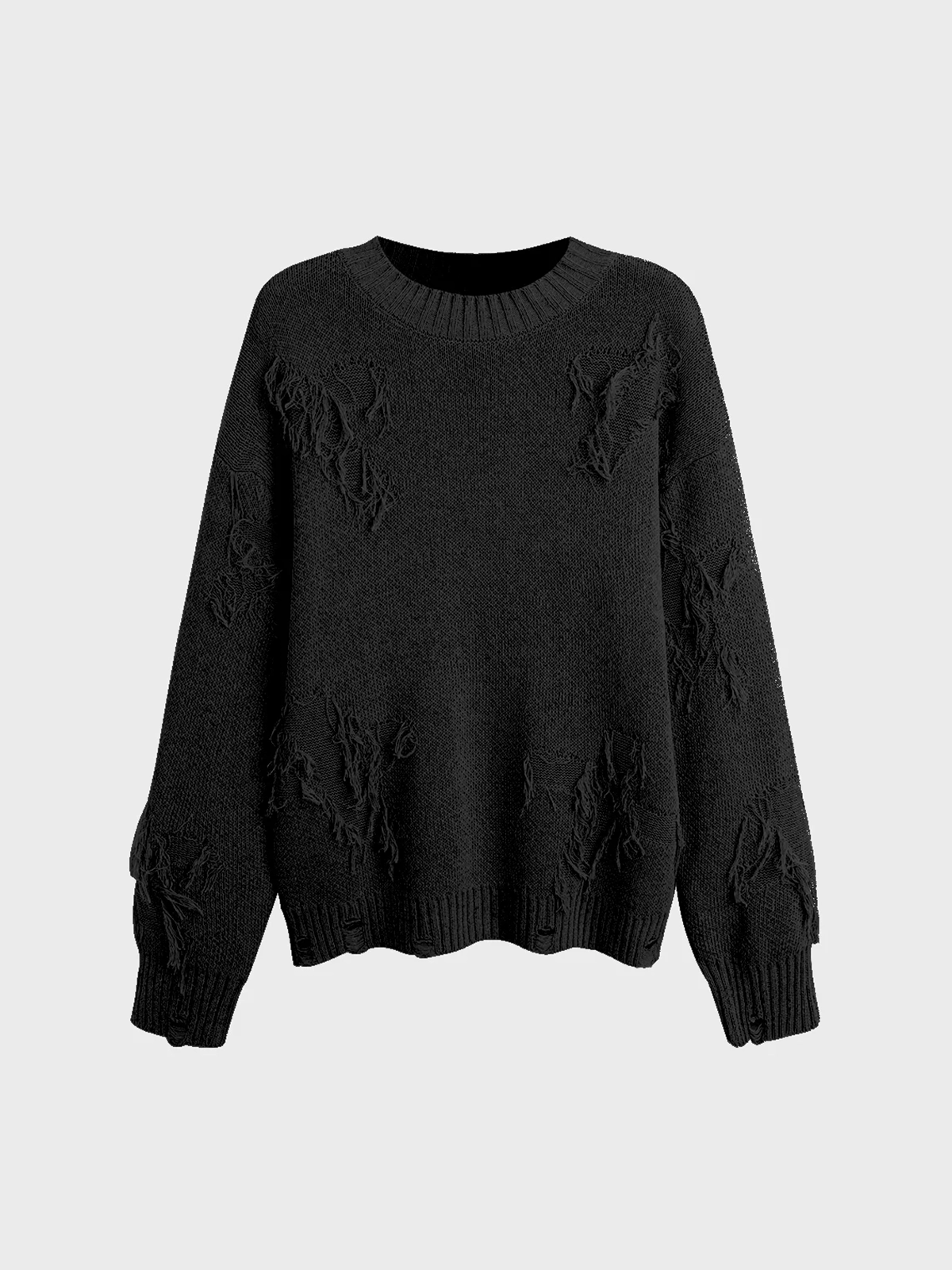 【Final Sale】Knitted Raw Edge Crew Neck Cross Long Sleeve Sweater