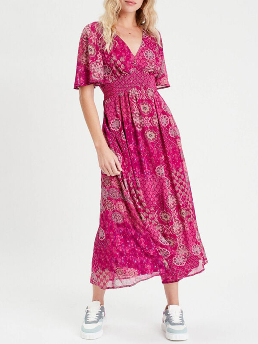 Robe longue évasée rose femme