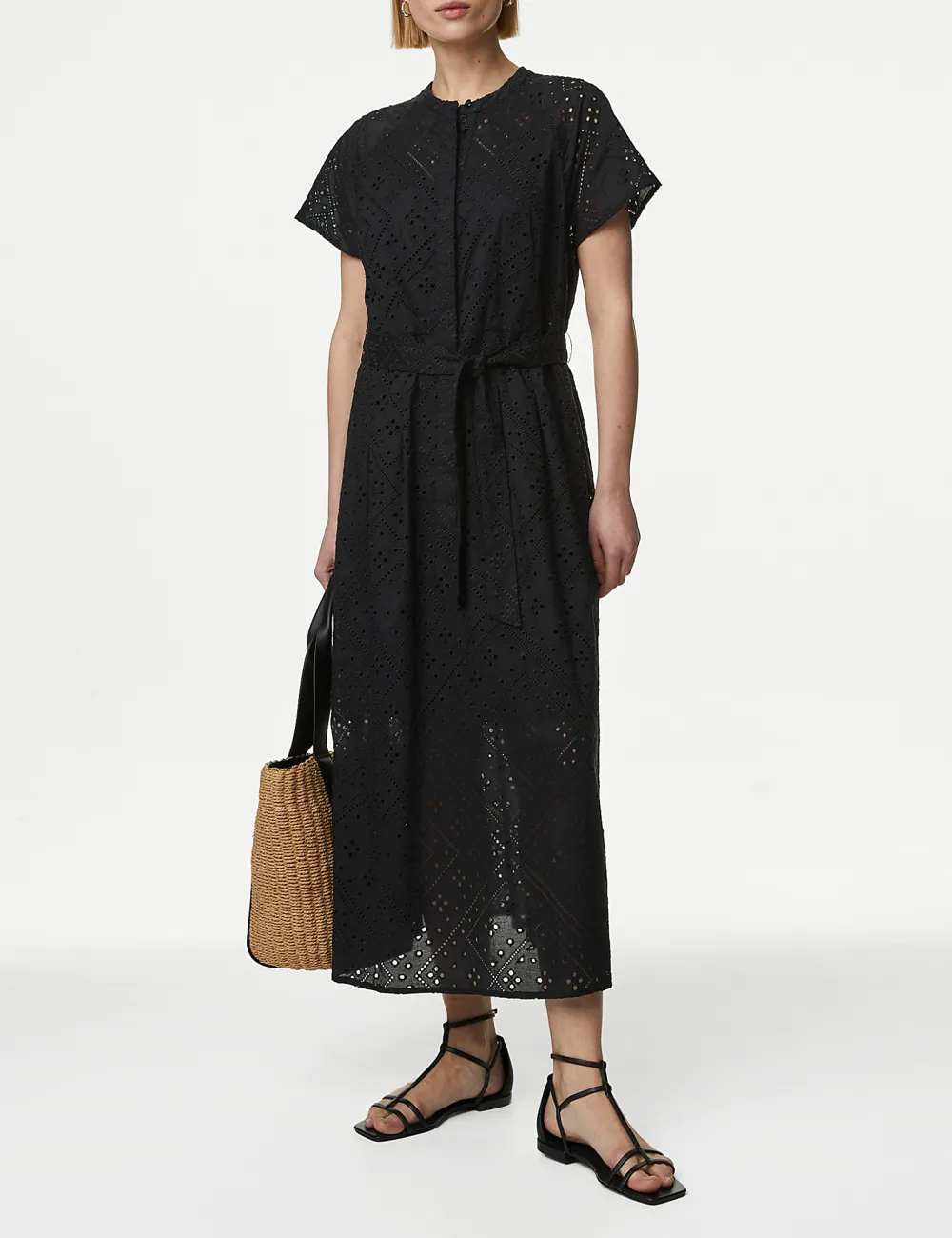 Pure Cotton Broderie Midaxi Shirt Dress