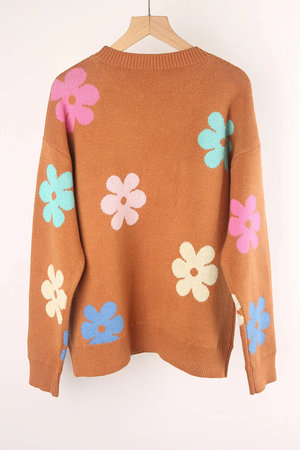 Flower Color Matching Round Neck Sweater