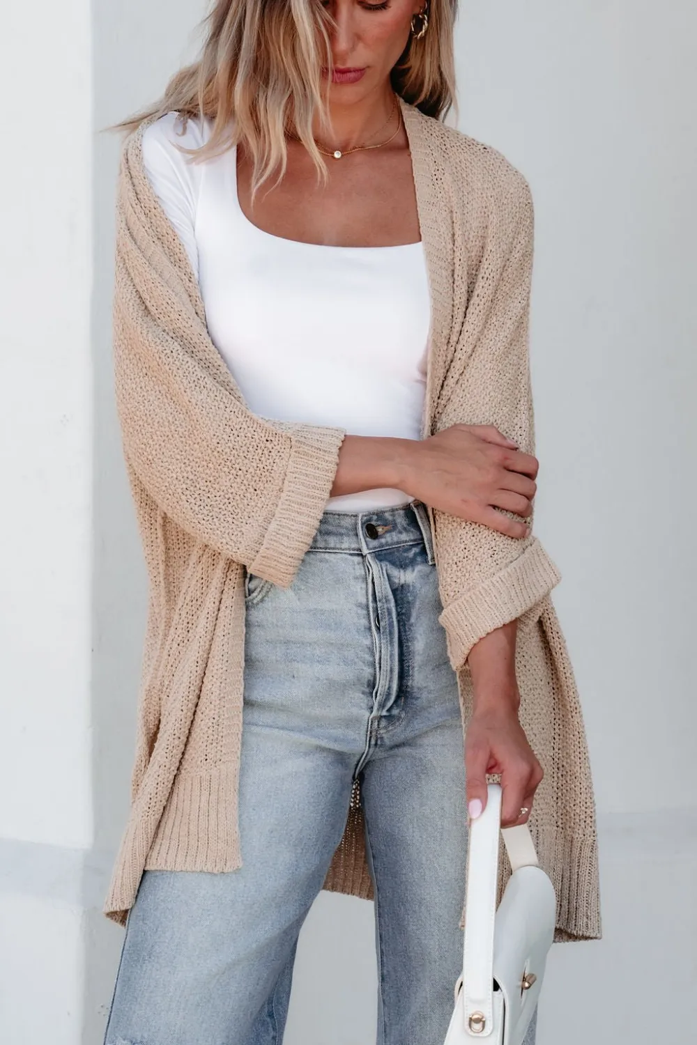 Essential Lightweight Ribbed Cardigan - Taupe