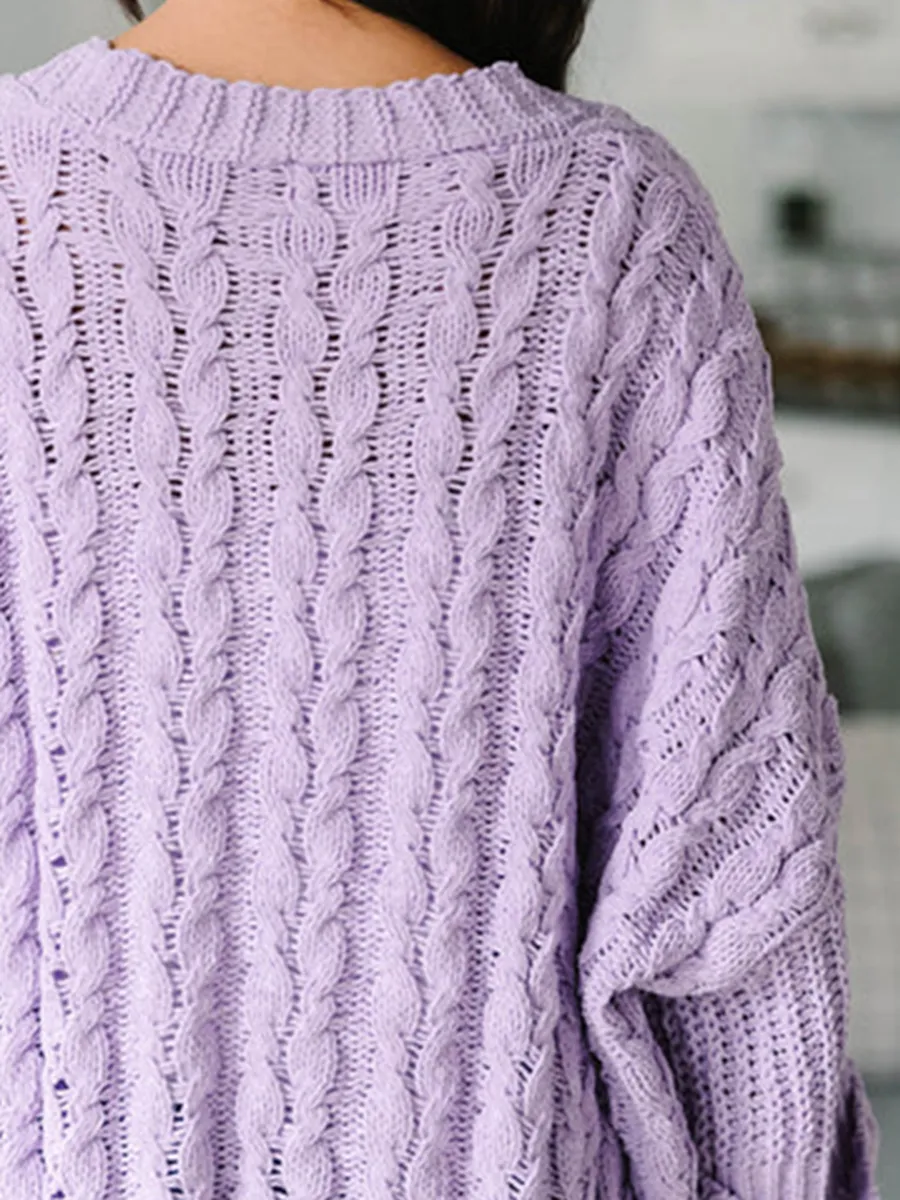 Lilac Purple Cable Knit Cardigan