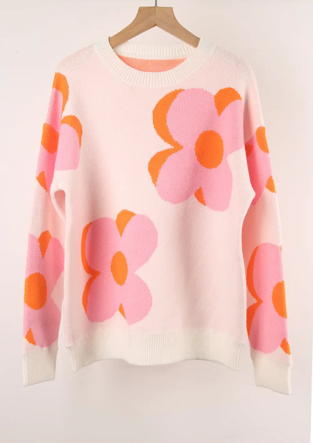 Printed Round Neck Big Flower Sweater