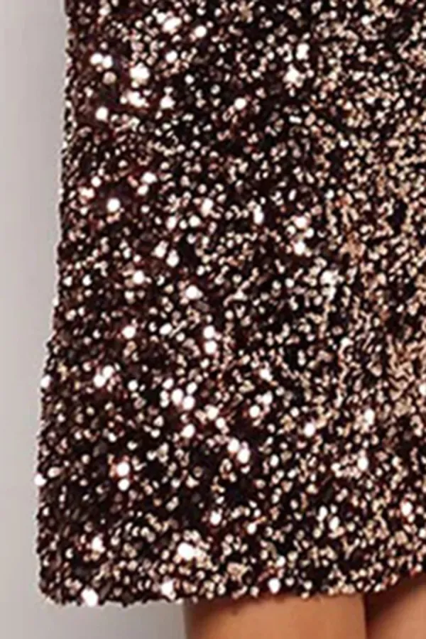 Halter Neck Side Slit Sequin Velvet Midi Dress