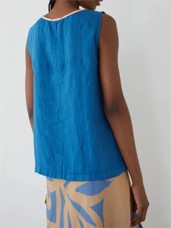 BLUE LINEN POMELO TOP