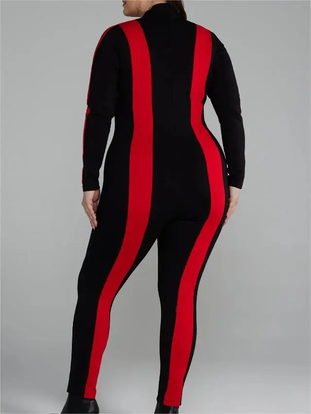 Zipper Front Striped Catsuit