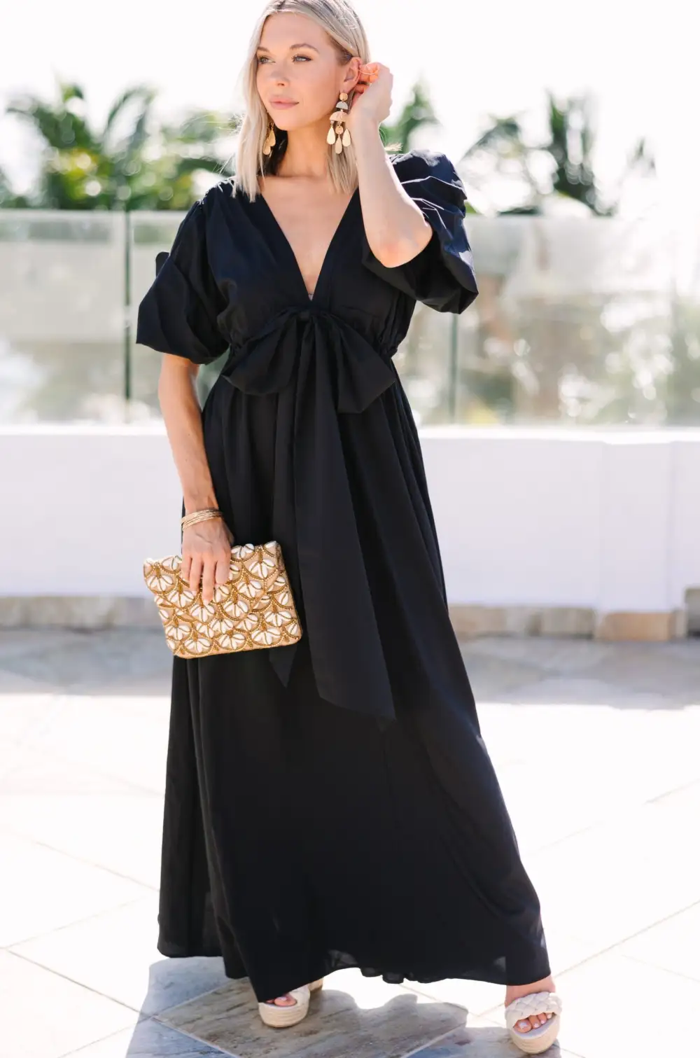 Keep It Up Black Puff Sleeve Maxi Dress