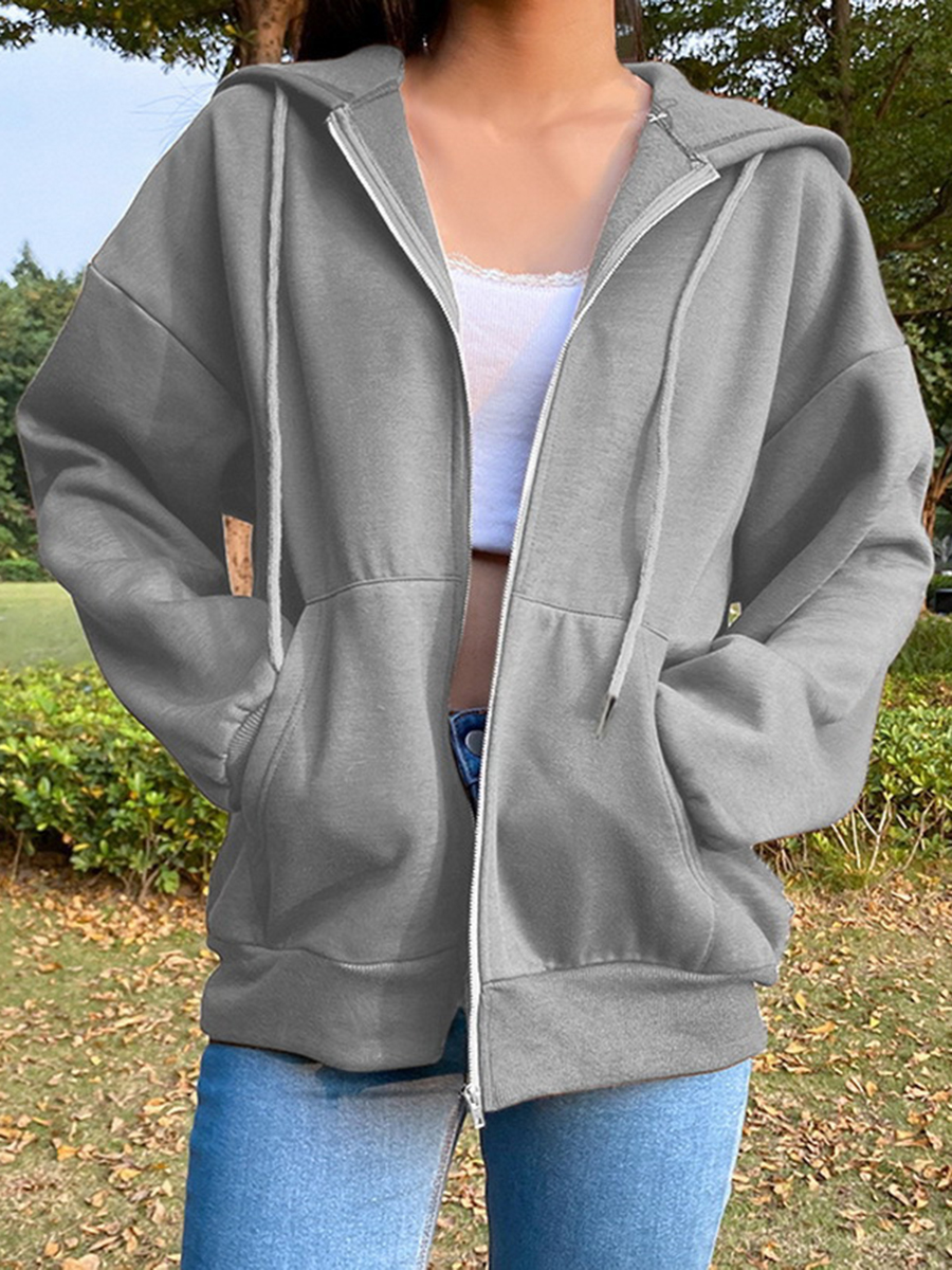 Solid Color Long Sleeve Hooded Jacket