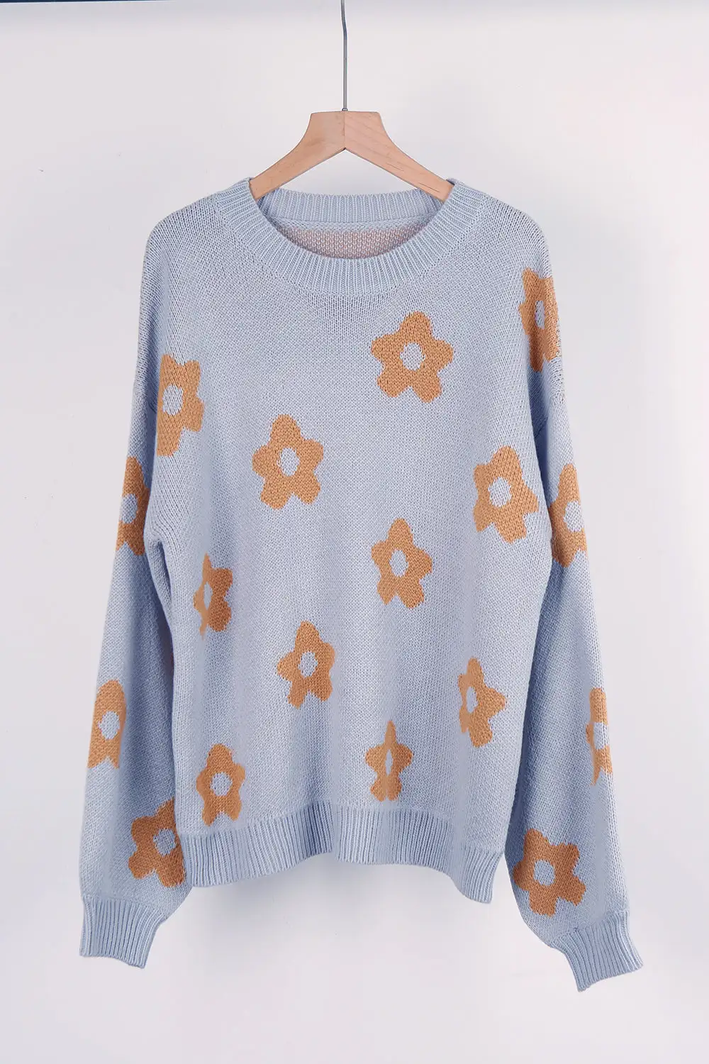 Flower Long Sleeve Round Neck Printed Sweater