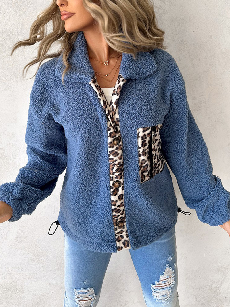 Casual leopard print sherpa jacket