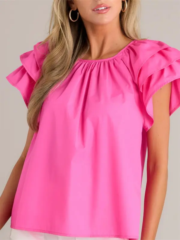 EVERYDAY RADIANCE HOT PINK RUFFLE SLEEVE TOP