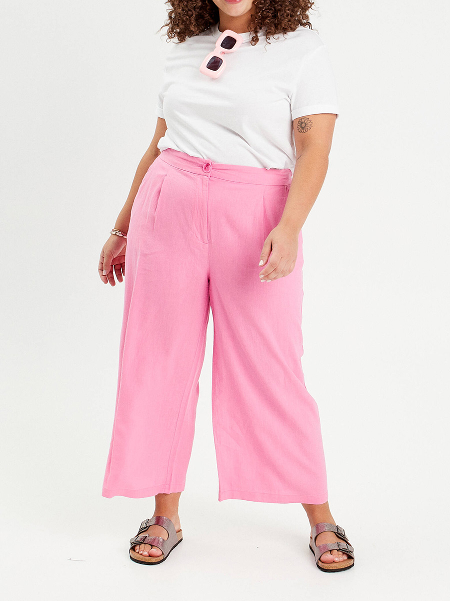 Pantalon large 55% de lin avec pinces rose femme