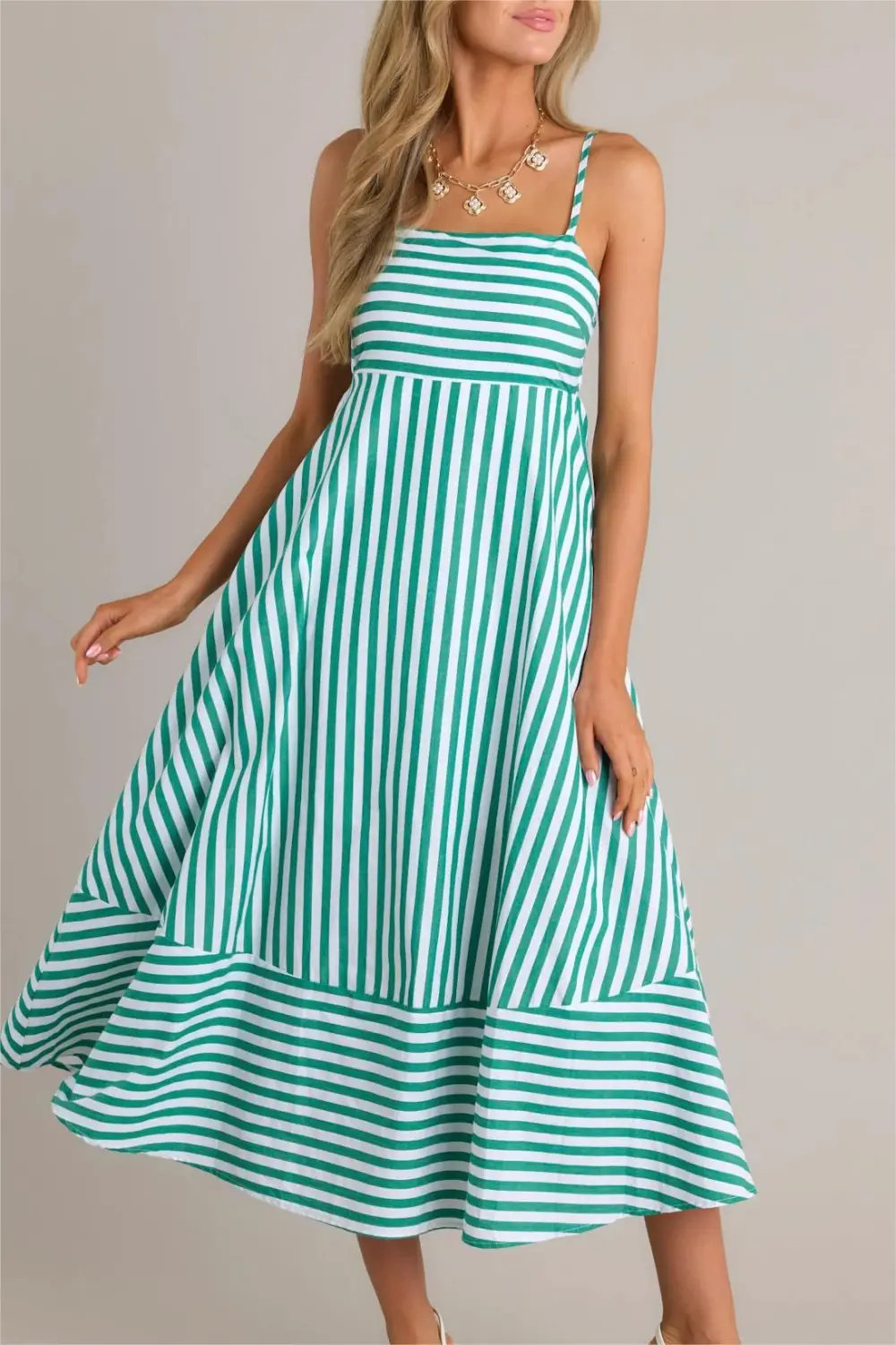 GREEN STRIPE MIDI DRESS