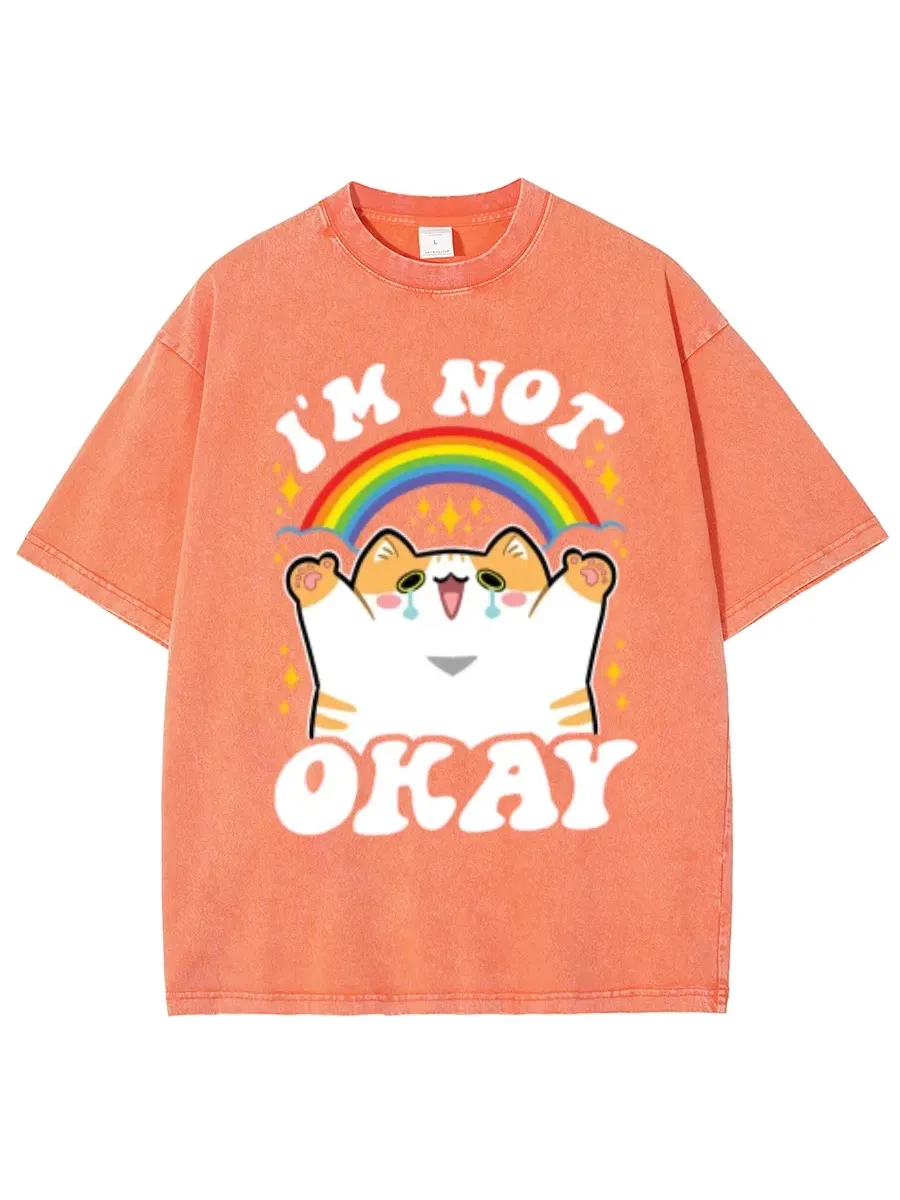 IM NOT OKAY UNISEX OVERSIZED PRINT VINTAGE WASH DENIM T-SHIRT