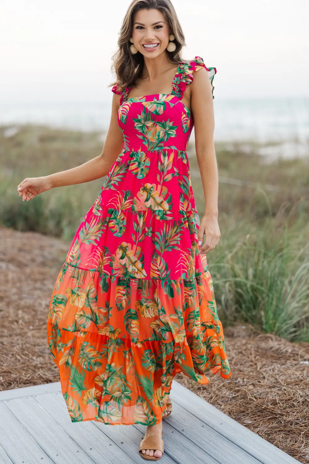 Enjoy The Views Fuchsia Pink Tropical Maxi Dress