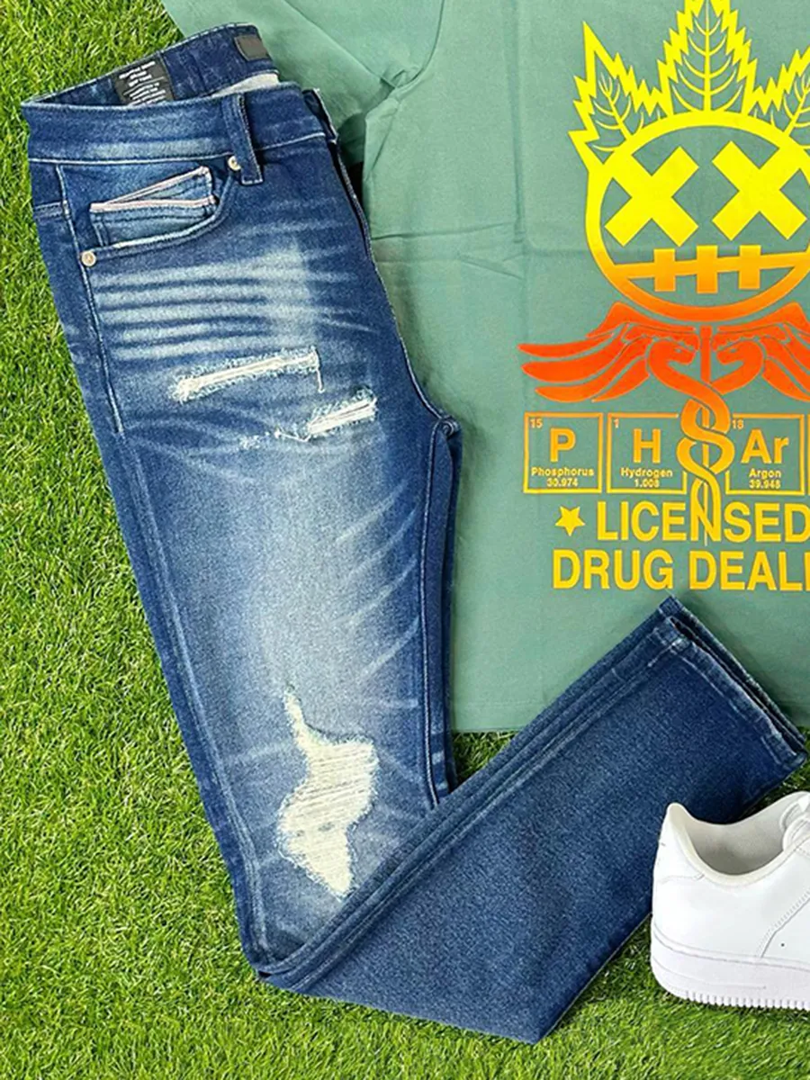 Licensed Drug Dealer Belted Distressed Denim Two-piece Set