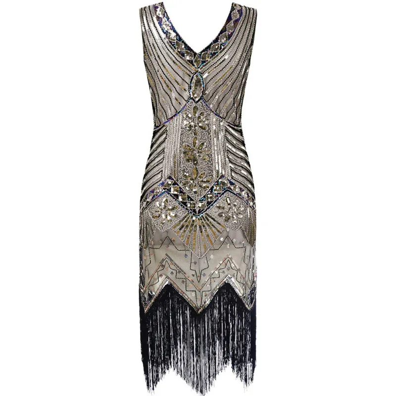 CHAMPAGNE 1920S SEQUINED FLAPPER DRESS