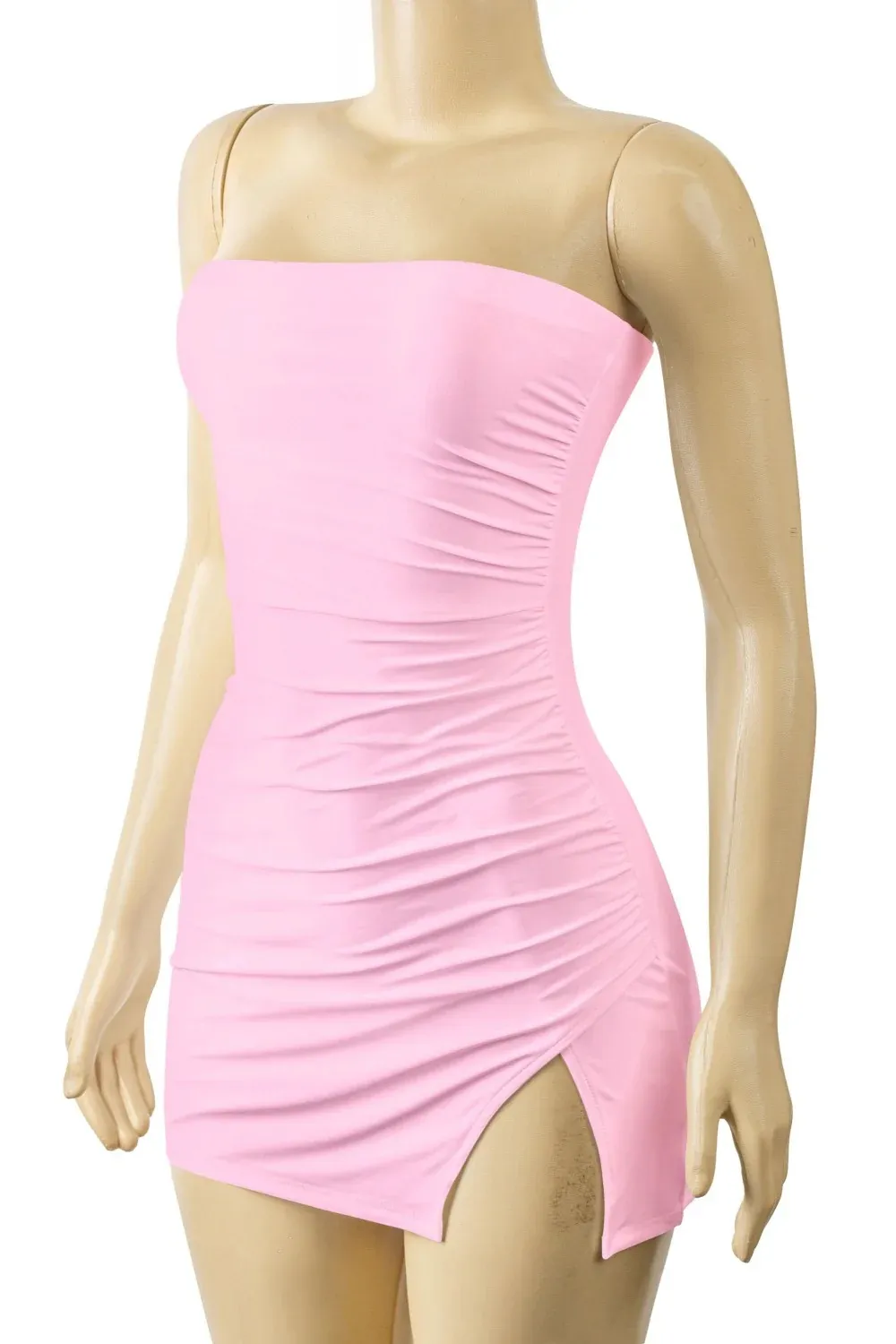 Strapless Tube Mini Dress With Side Slit