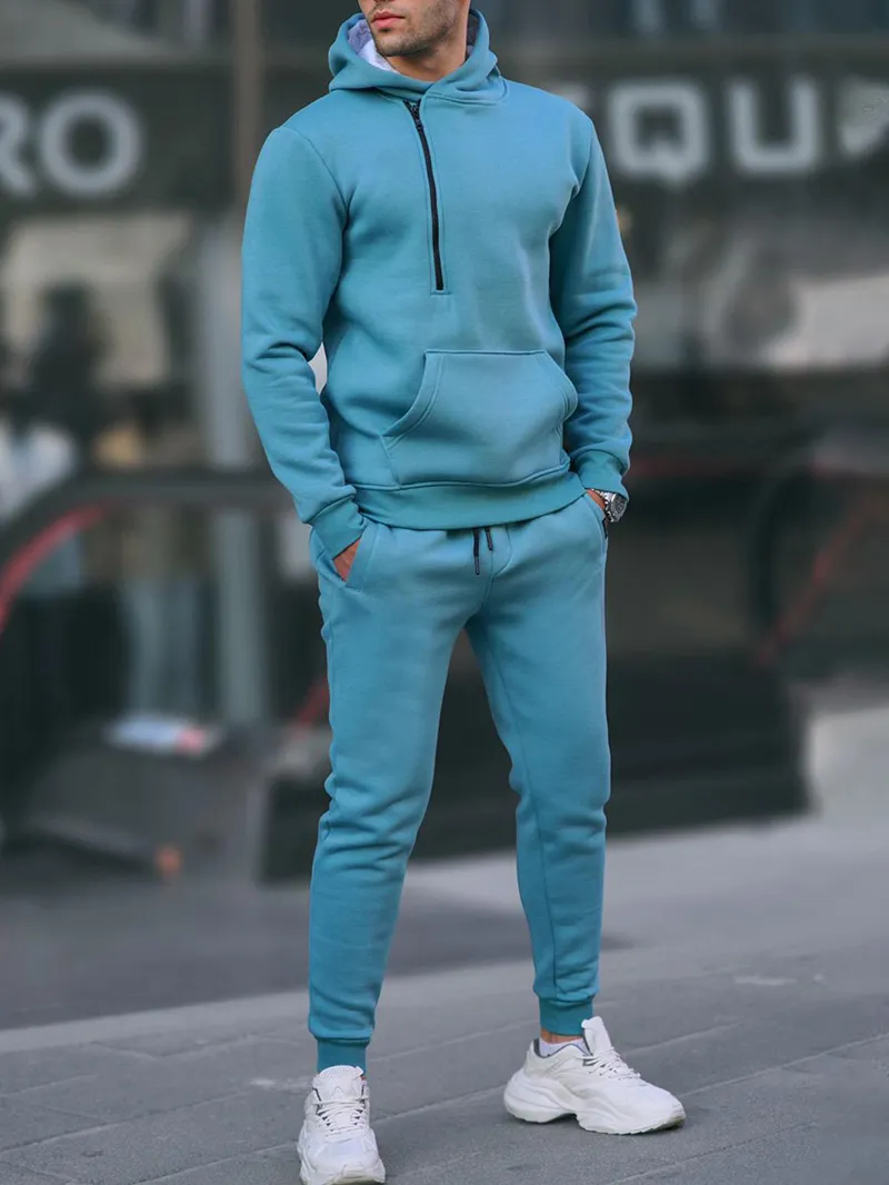 Men's Casual Patchwork Contrasting Sweatshirt Jogging Sportswear Suit