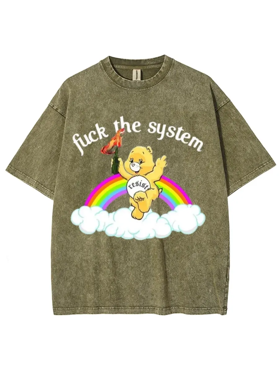 FUCK THE SYSTEM UNISEX VINTAGE WASH DENIM T-SHIRTS