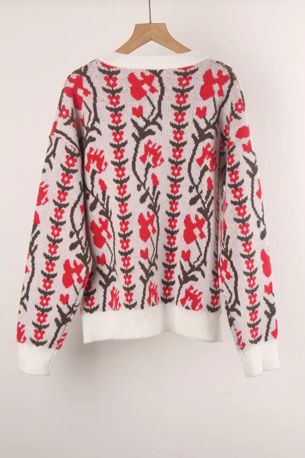 Jacquard Branch Round Neck Flower Sweater