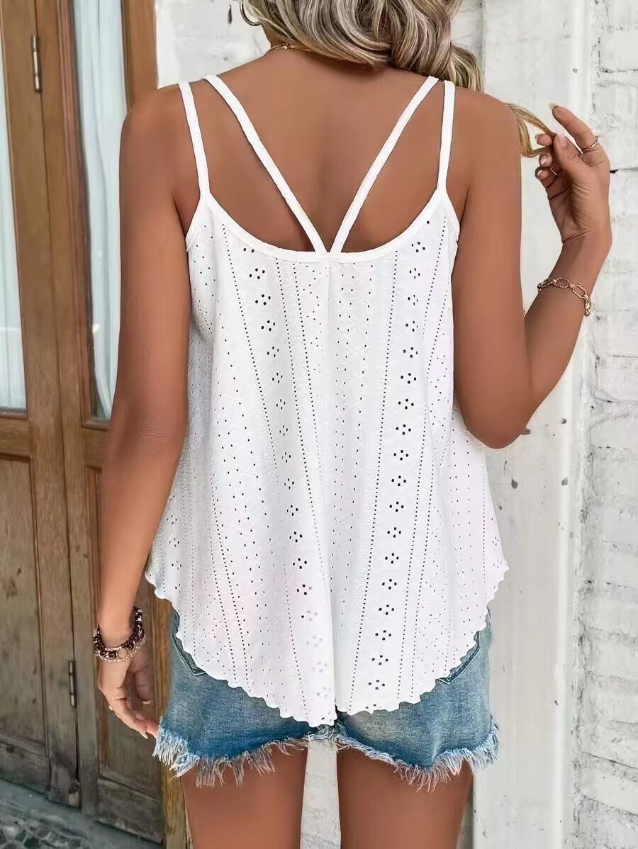 New Shoulder Camisole Round Neck Jacquard Cutout