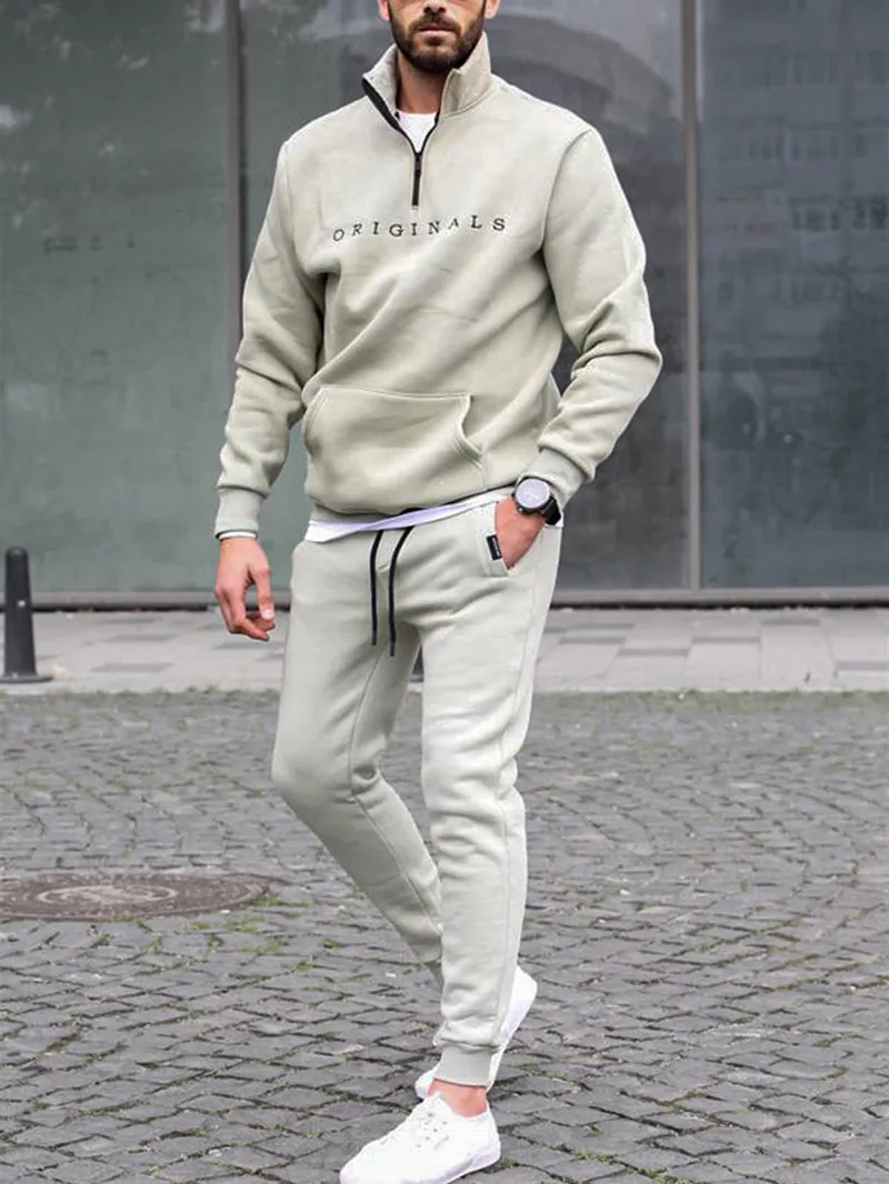 Men's Casual Stand Collar Sweatshirt Jogging Sportswear Suit