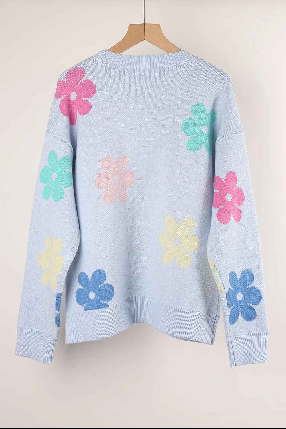 Flower Color Matching Round Neck Sweater