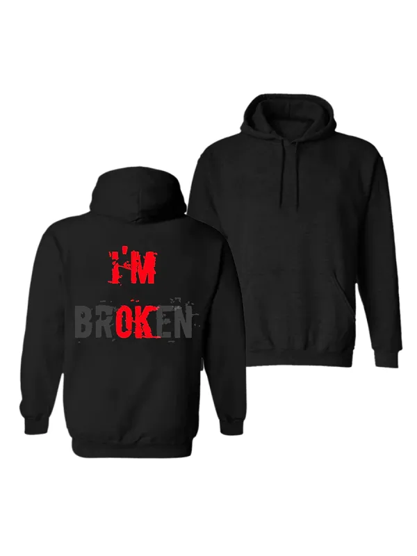 I'M Broken Print Men All-Match Hoodie