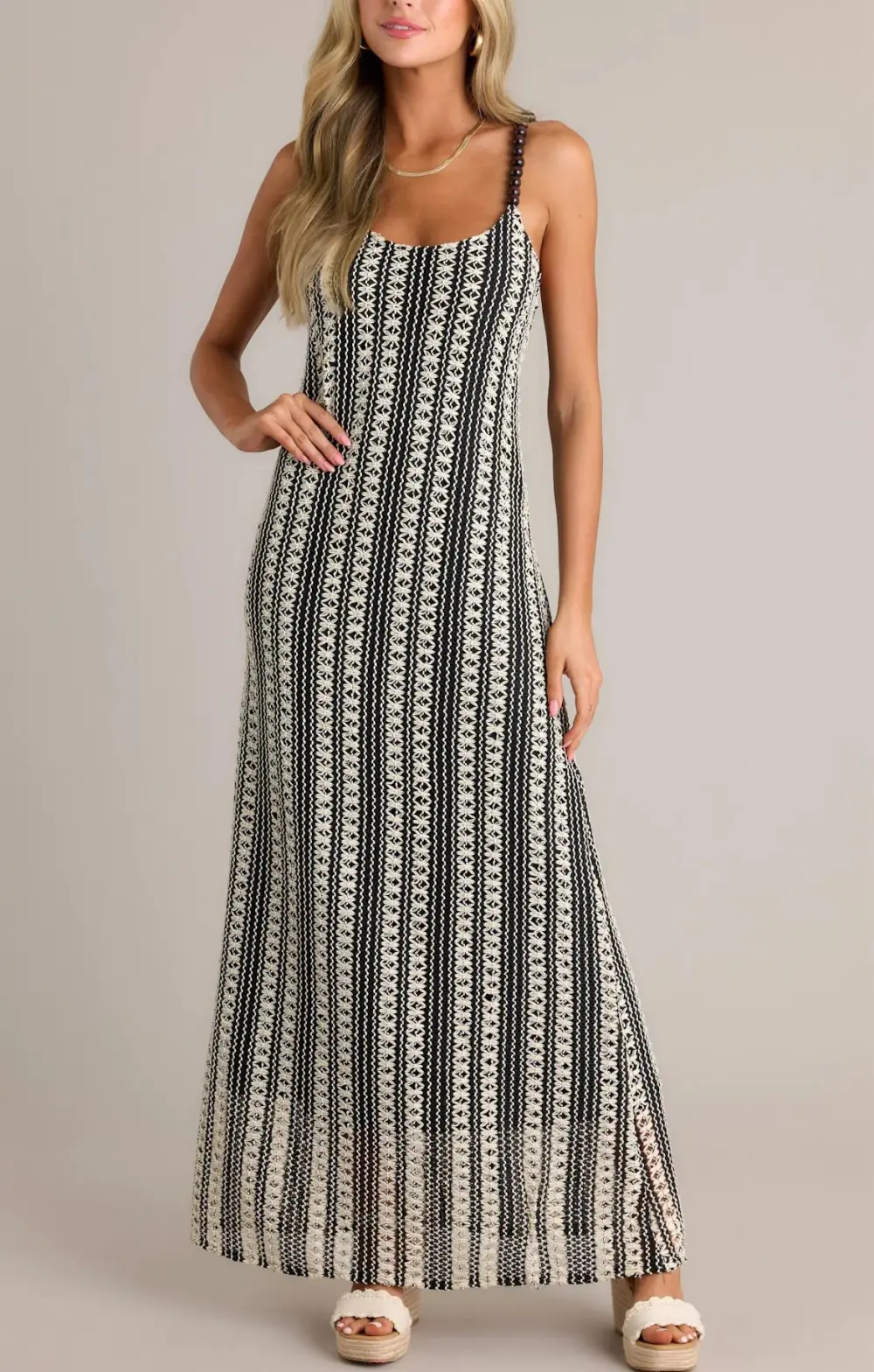 REGAL RHAPSODY 100% COTTON BLACK STRIPE KNIT MAXI DRESS