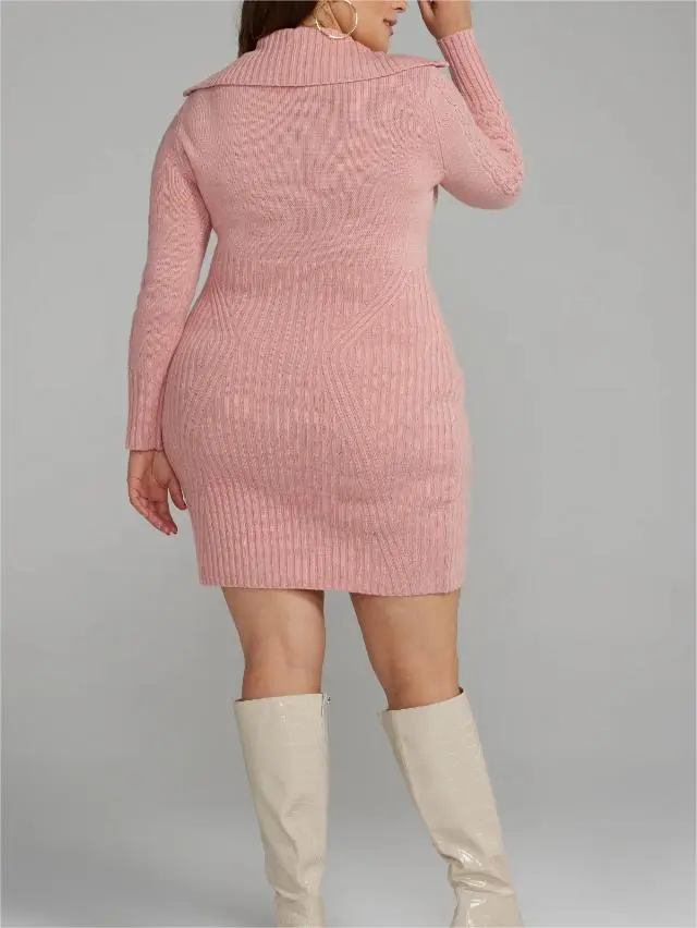 Cable Knit Half Zip Sweater Dress