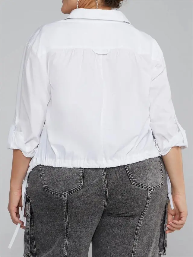 Button-Down Shirt With Curved Drawstring Hem