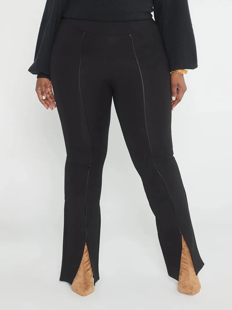 Analisa Faux Leather Trim Ponte Knit Pants