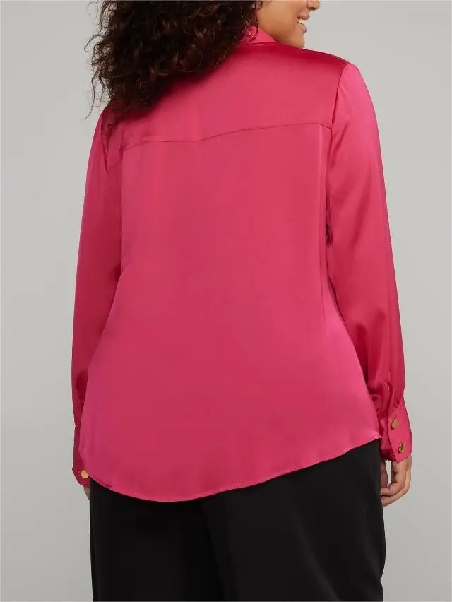 Button-Front Satin Shirt