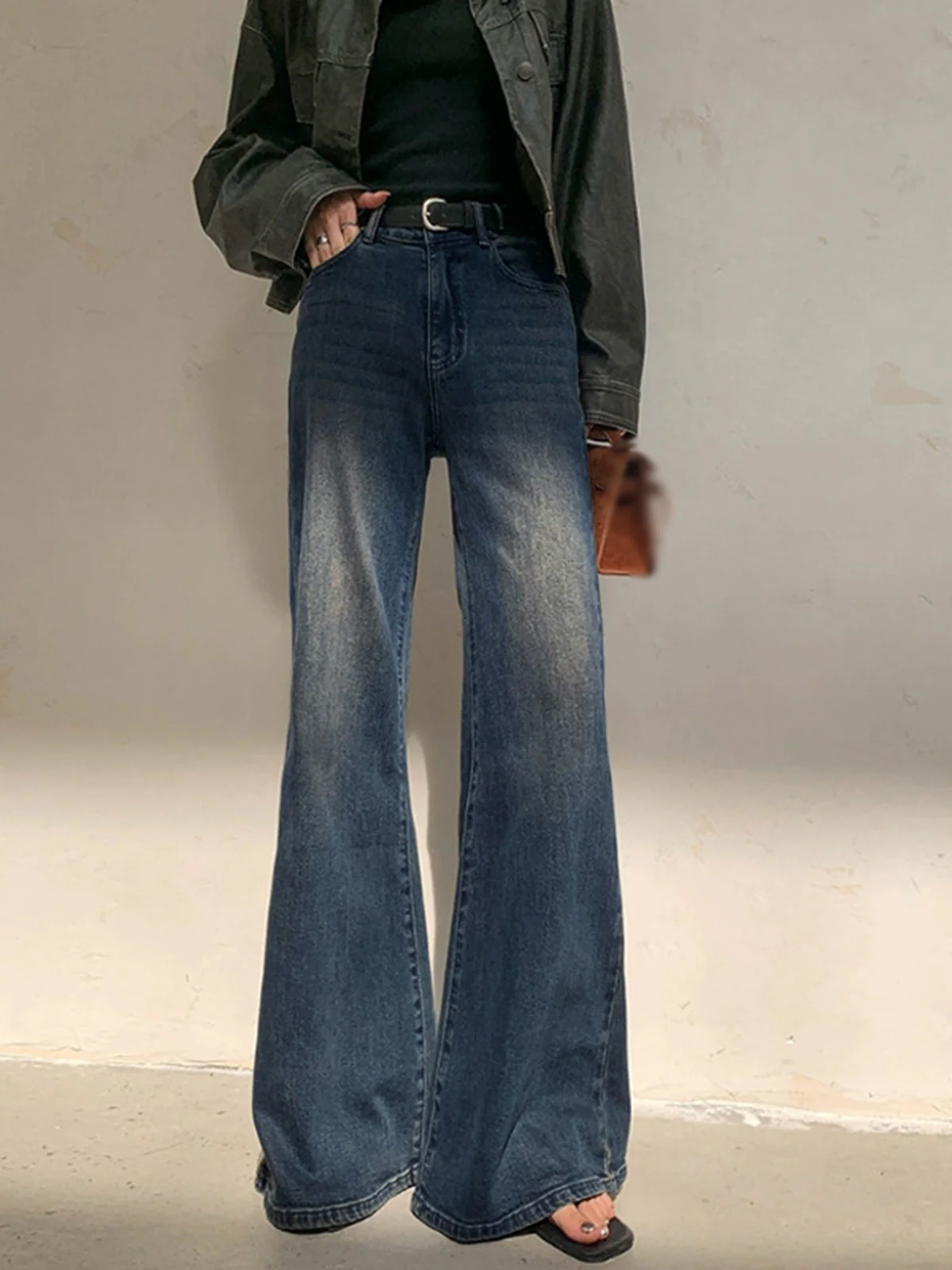 Vintage Denim Washed Wide Leg Jeans