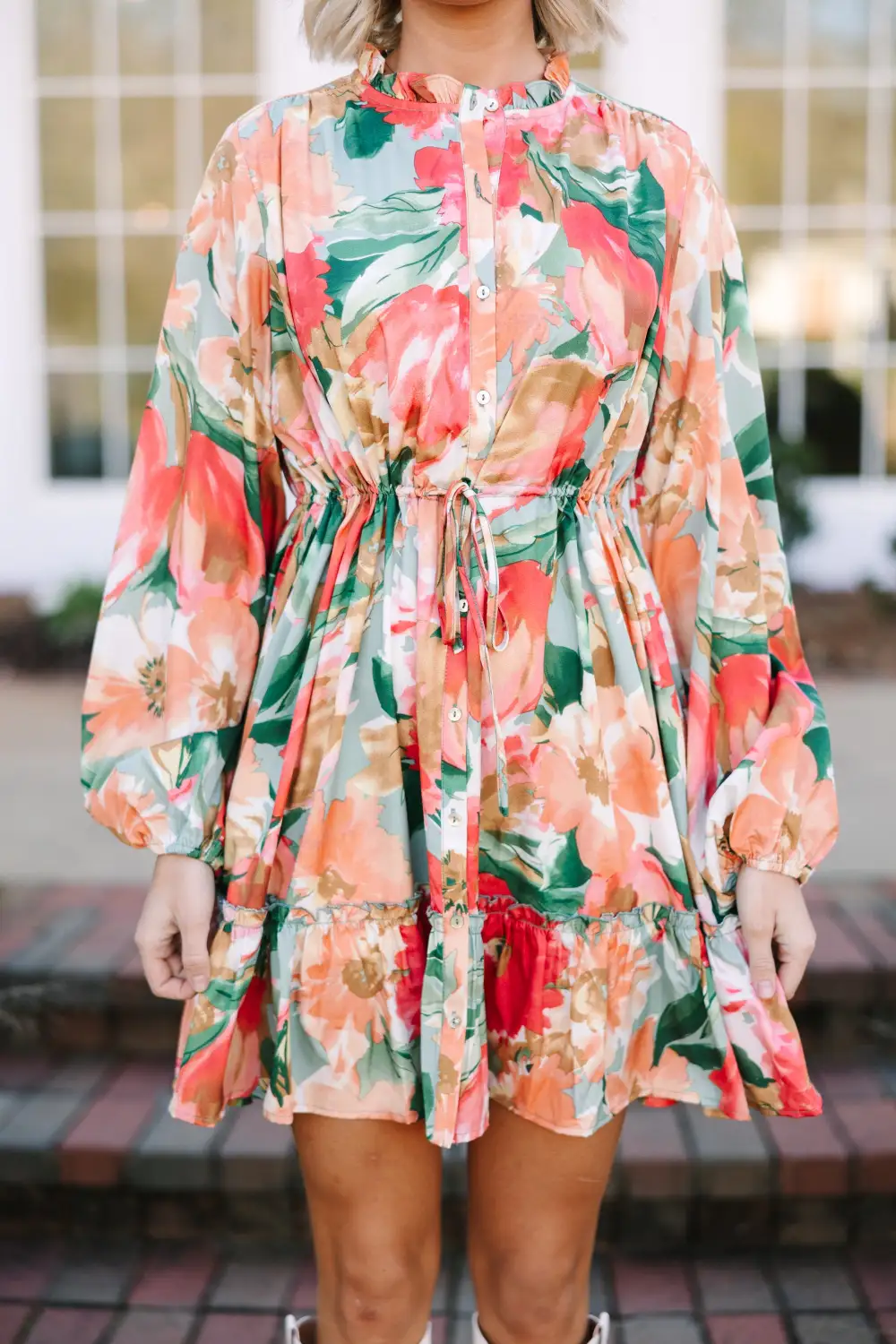 On Your Way Sage Green Floral Dress